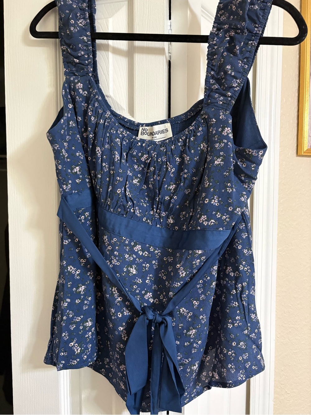 No Boundaries Blue Floral Tie-Back Camisole